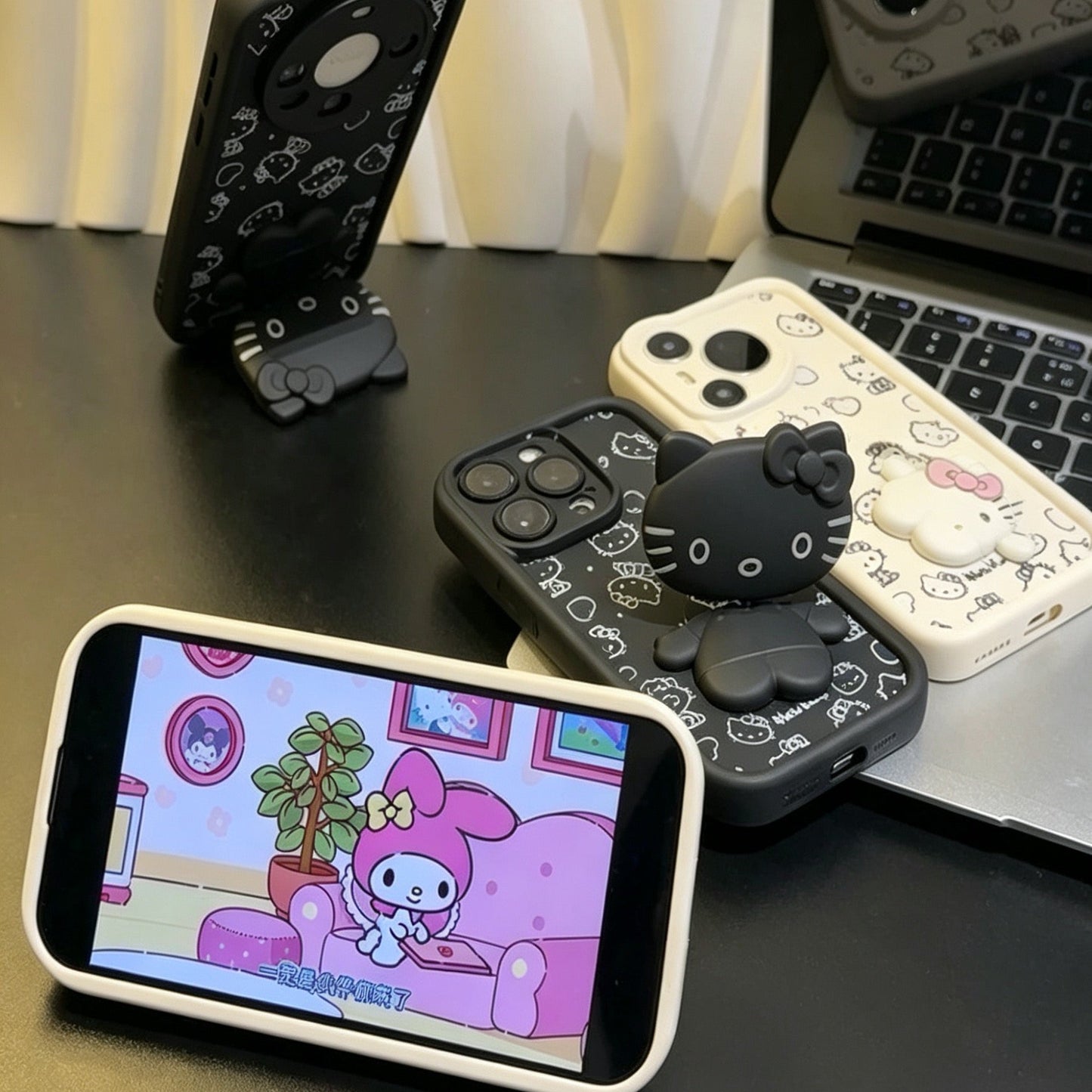 Line-art Hello Kitty foldable mirror stand phone case