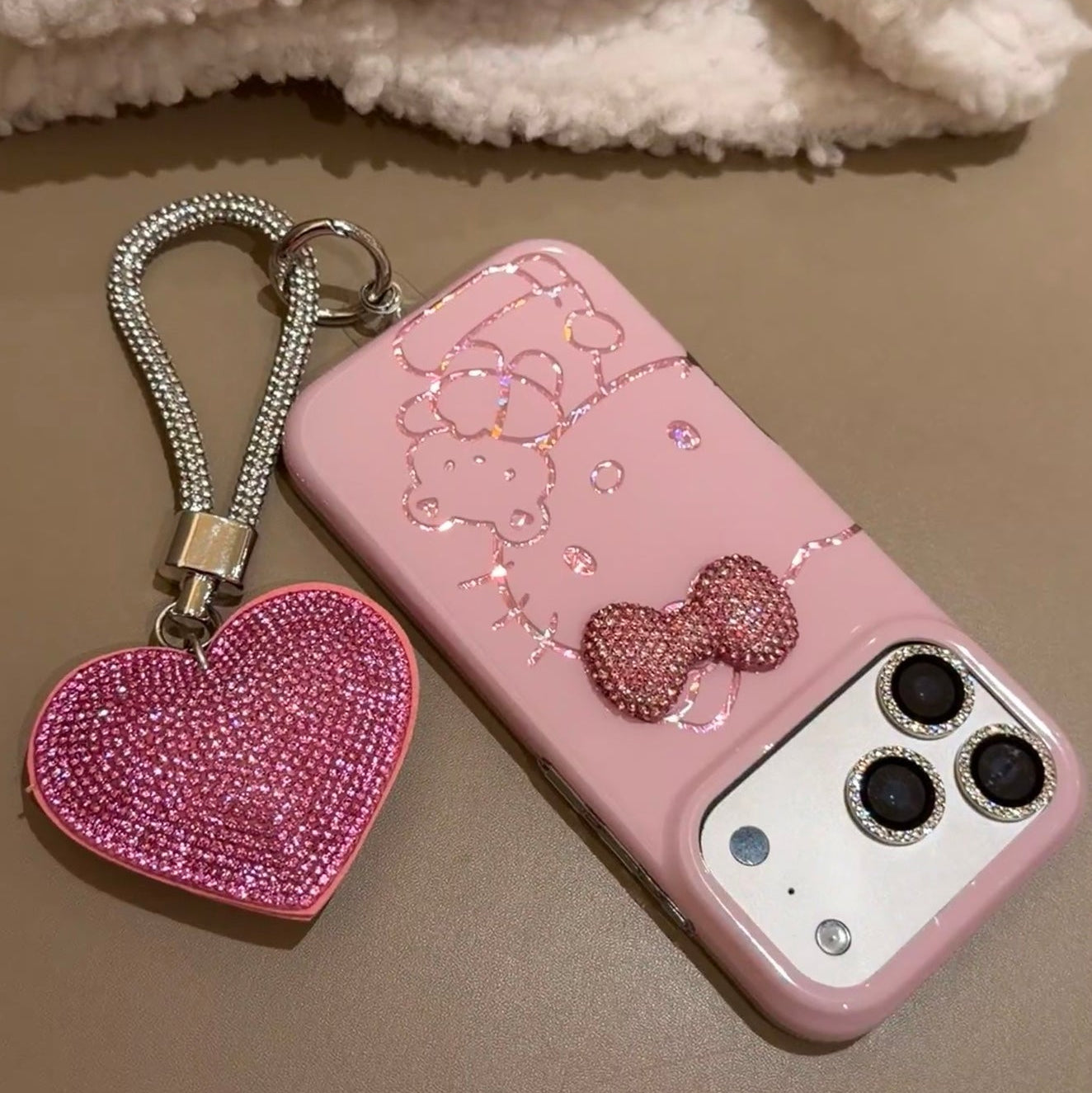 Pink Hello Kitty Bow Lanyard Phone Case