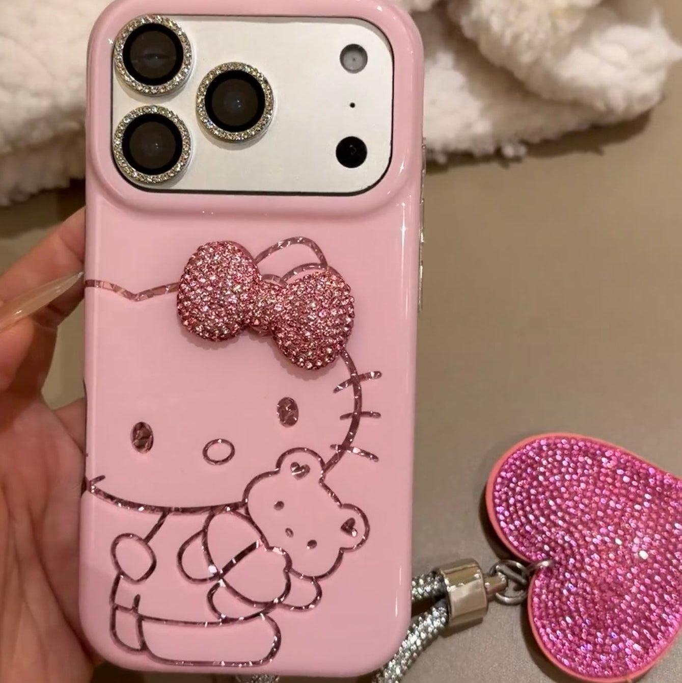 Pink Hello Kitty Bow Lanyard Phone Case