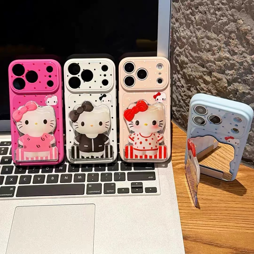 Cartoon cat mirror stand phone case