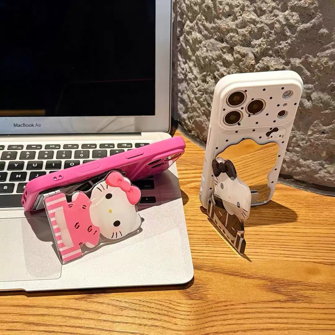 Cartoon cat mirror stand phone case