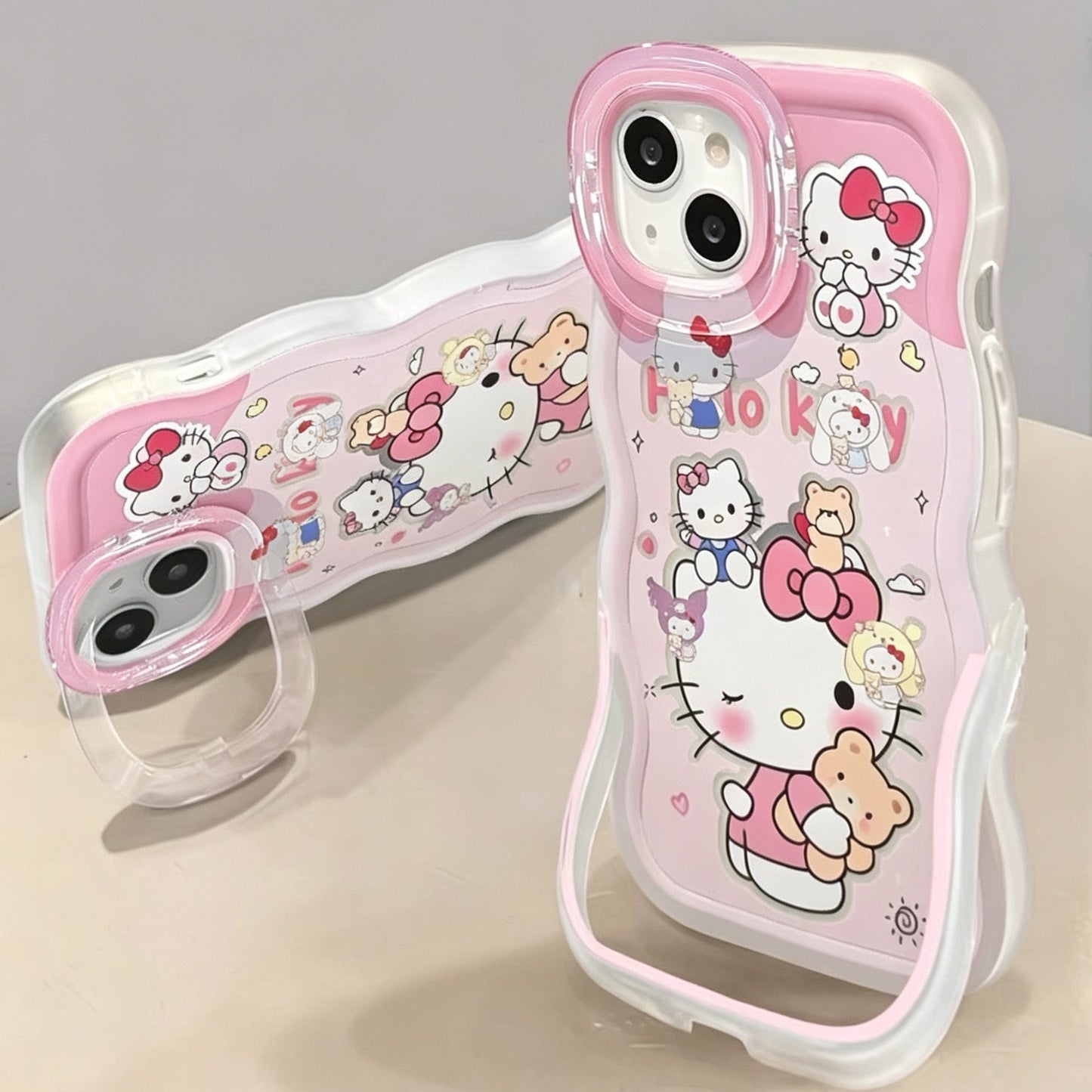 Pink HelloKitty invisible double stand phone case