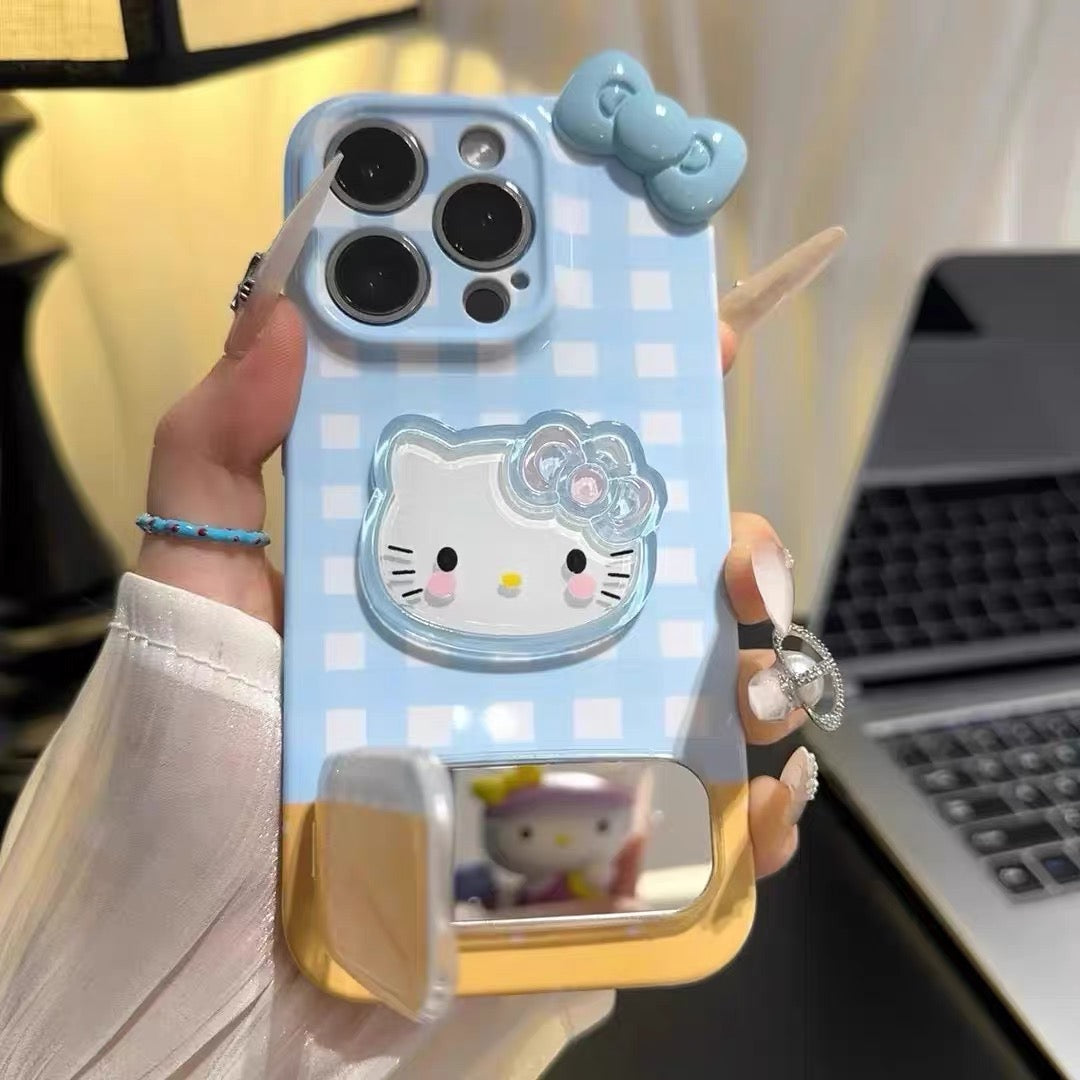 Android Plaid Bow Mirror Stand Phone Case