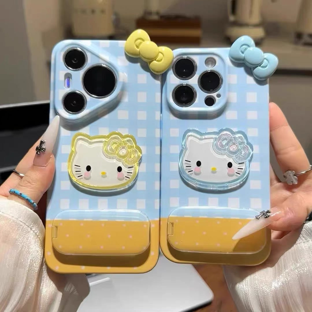 Android Plaid Bow Mirror Stand Phone Case