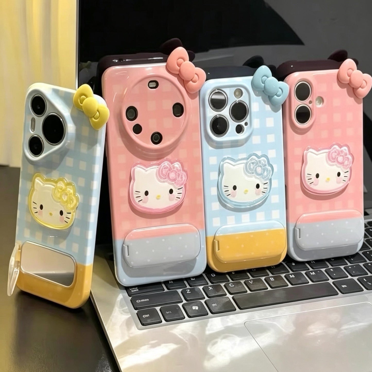 Android Plaid Bow Mirror Stand Phone Case