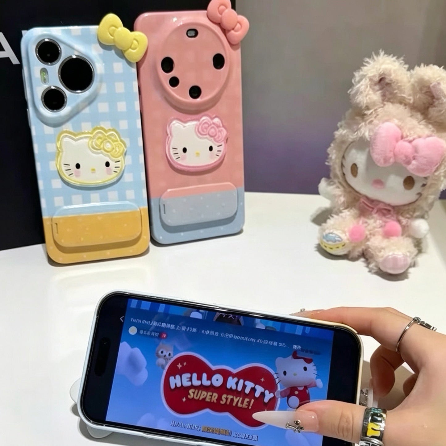 Android Plaid Bow Mirror Stand Phone Case