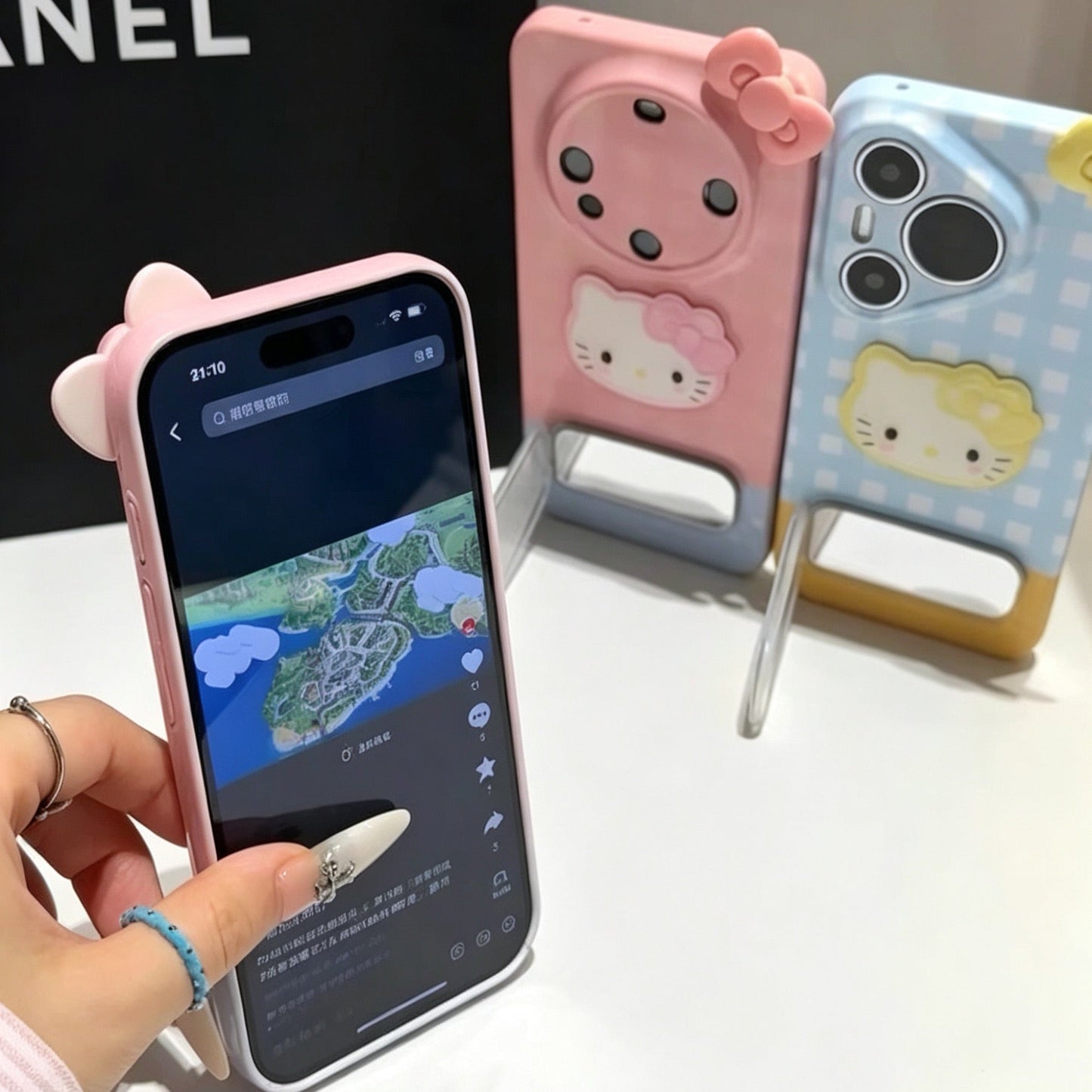 Plaid Bow Hello Kitty Mirror Stand Phone Case