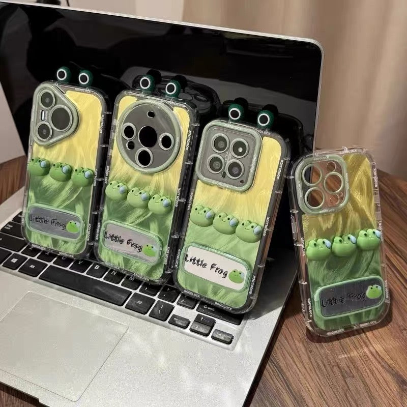 Gradient-wash frog ear phone case with mirror stand