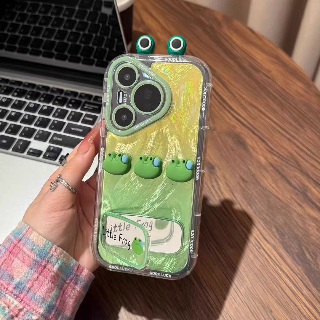 Gradient-wash frog ear phone case with mirror stand