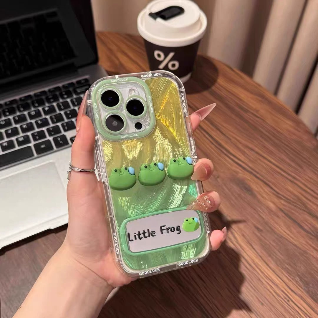 Gradient-wash frog ear phone case with mirror stand