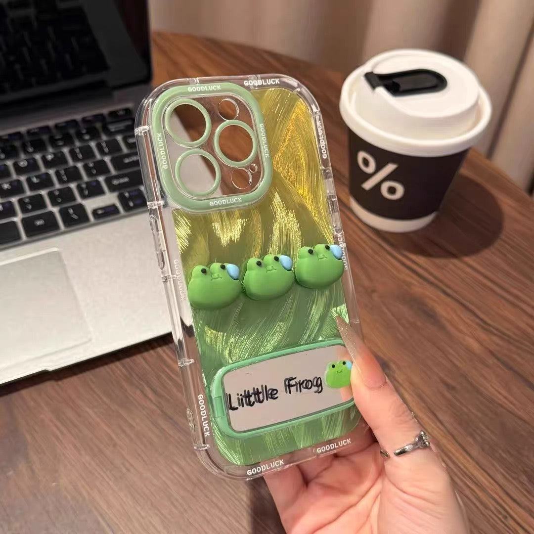 Gradient-wash frog ear phone case with mirror stand