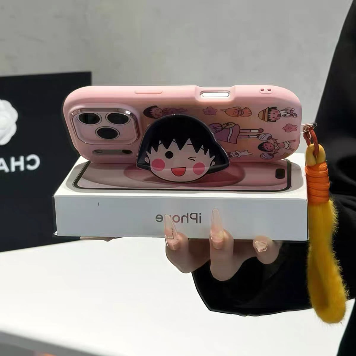 Chibi Maruko-chan Phone Case with Figure Stand and Wrist Strap