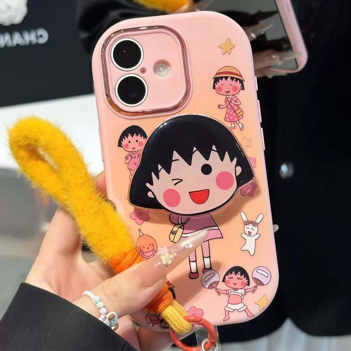 Chibi Maruko-chan Phone Case with Figure Stand and Wrist Strap