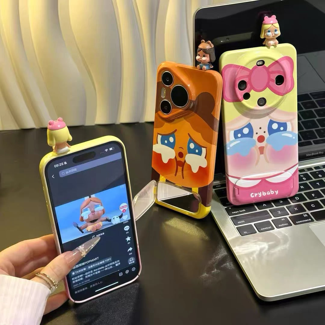 Cute "Crying Baby" Phone Case with Mirror Stand