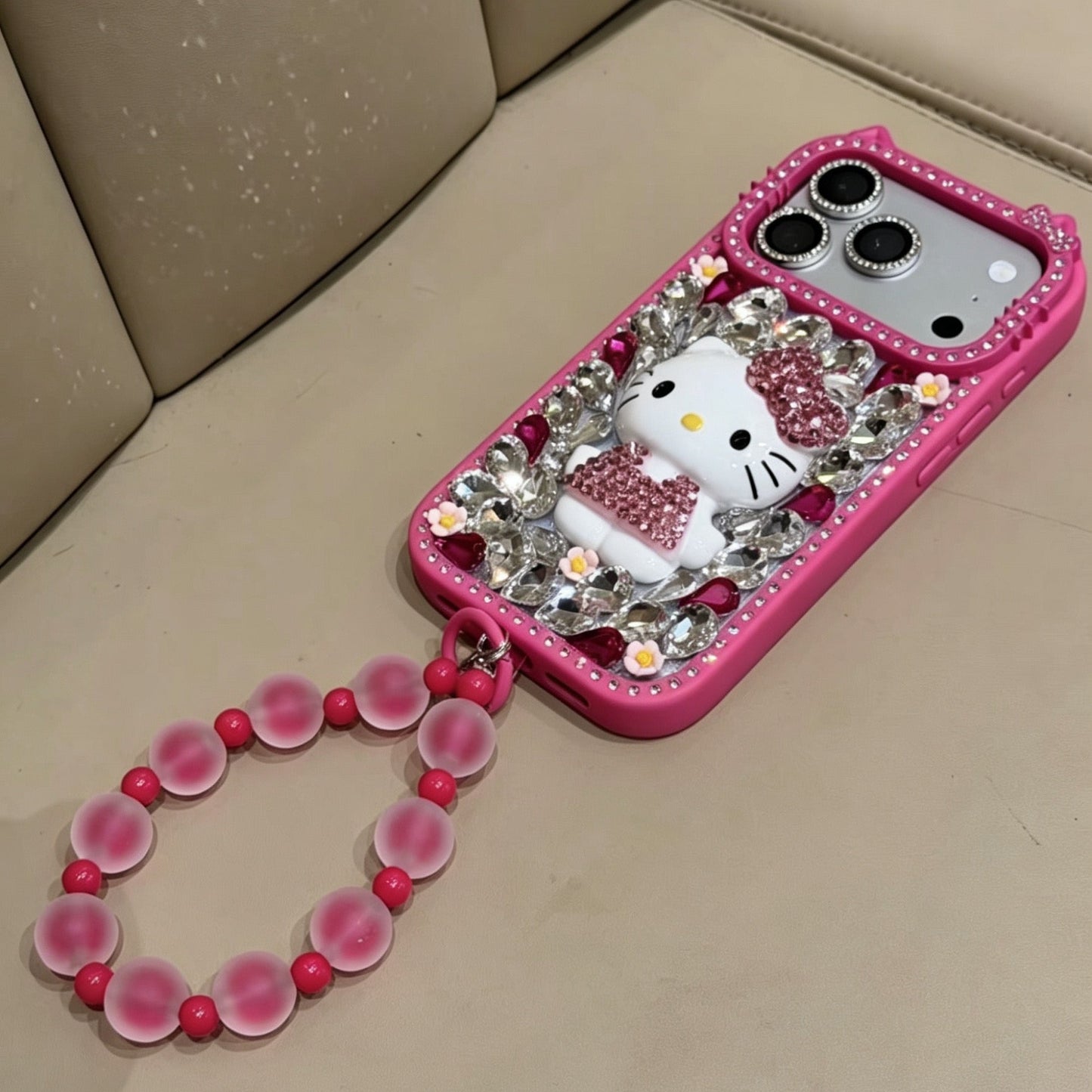 Cute rhinestone-studded Hello Kitty phone case (Instagram style)
