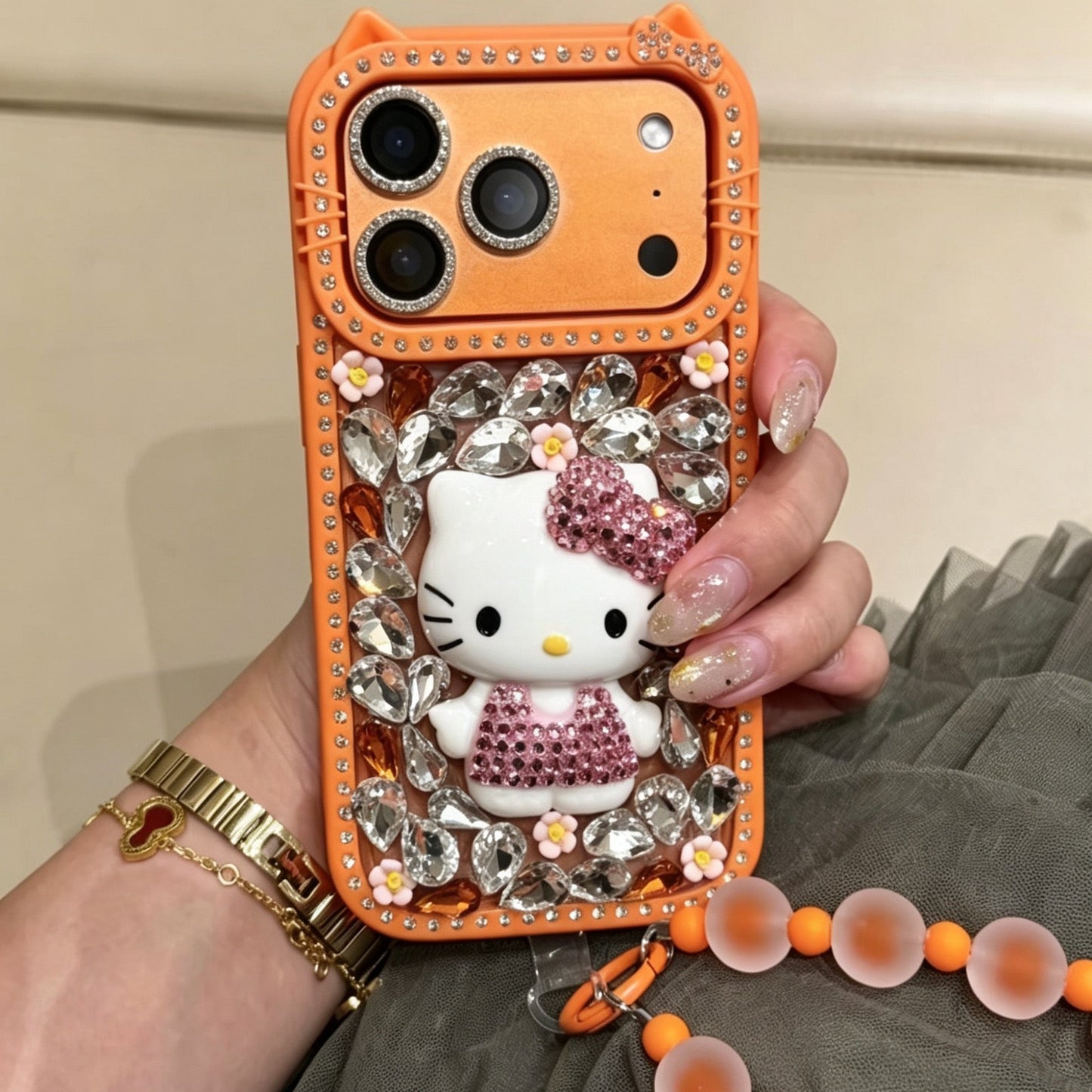 Cute rhinestone-studded Hello Kitty phone case (Instagram style)