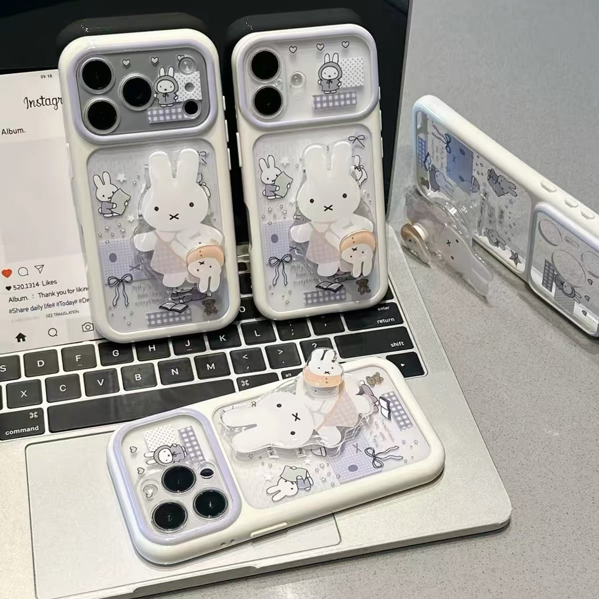 Purple Plaid Rabbit Figure Kickstand Phone Case