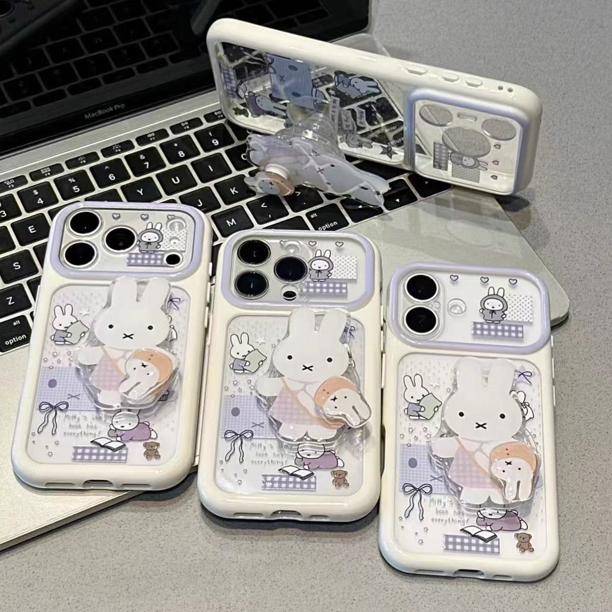 Purple Plaid Rabbit Figure Kickstand Phone Case