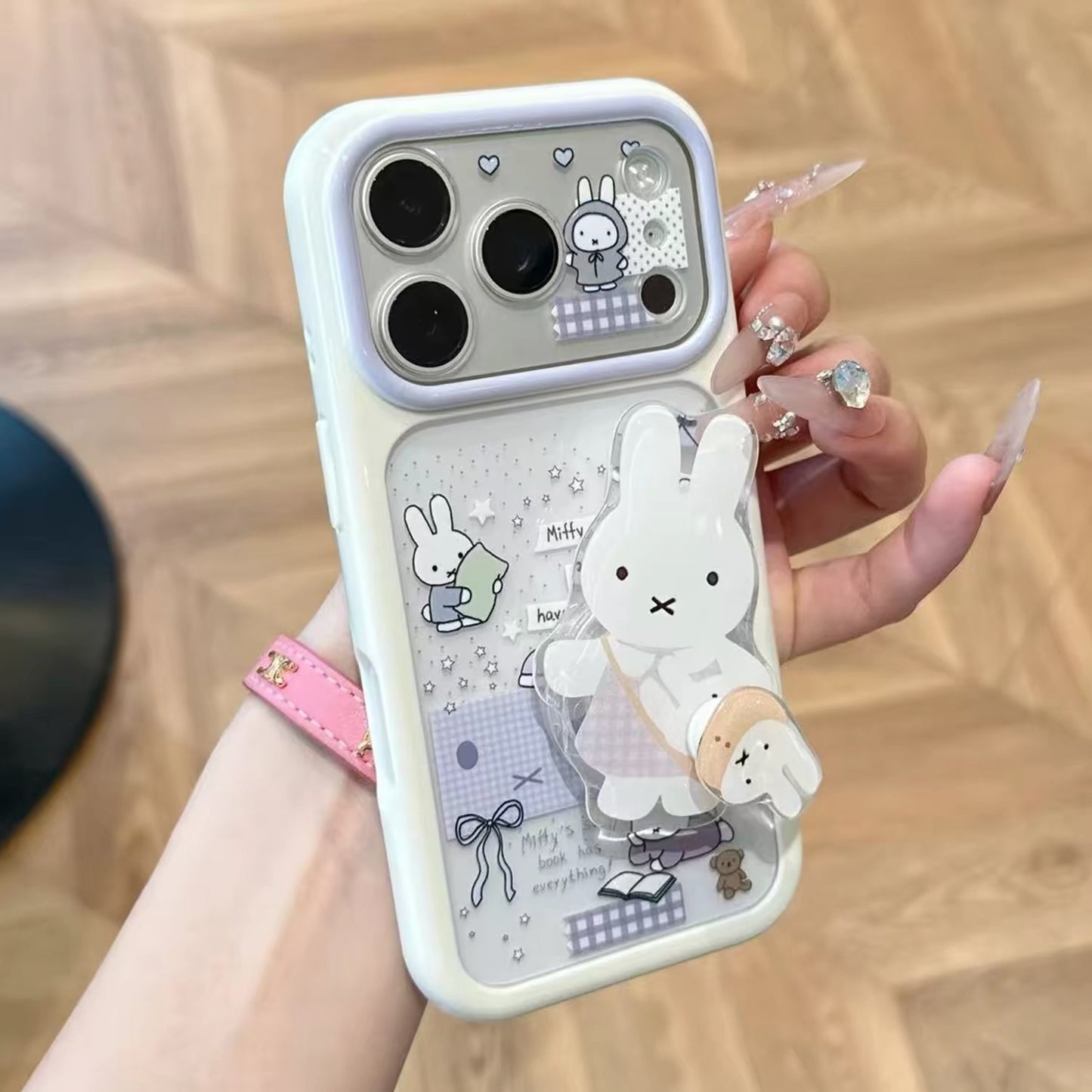 Purple Plaid Rabbit Figure Kickstand Phone Case