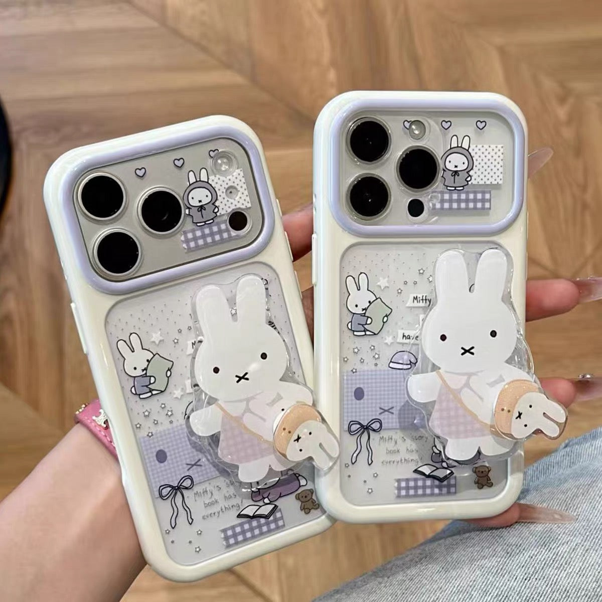 Purple Plaid Rabbit Figure Kickstand Phone Case