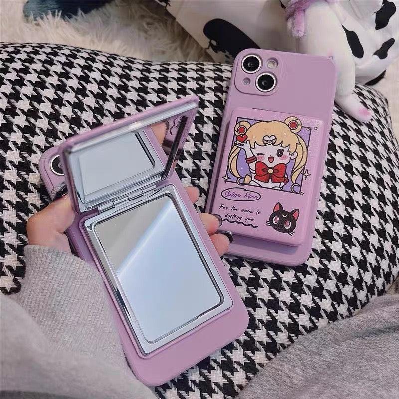Cute girl-style makeup mirror phone case