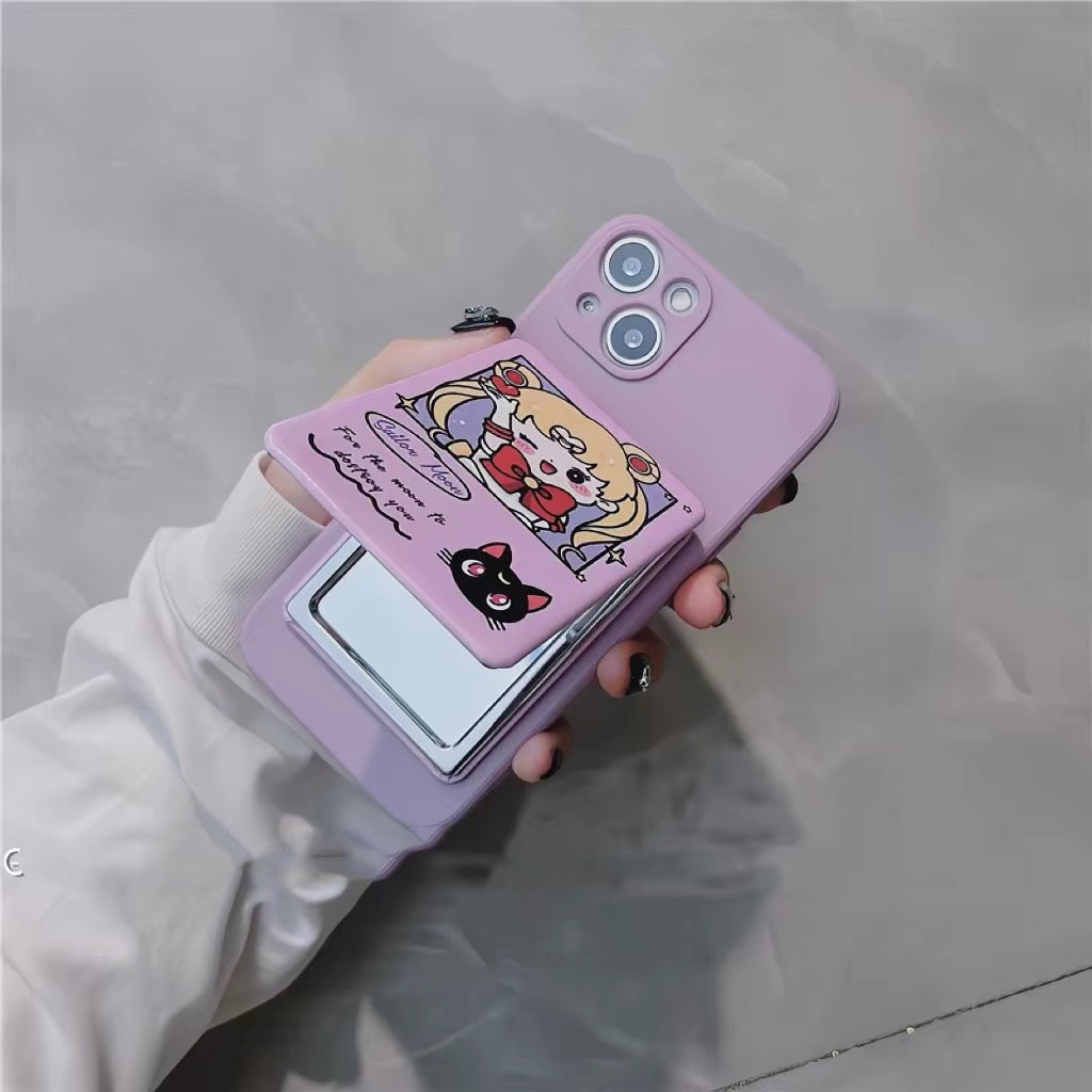Cute girl-style makeup mirror phone case