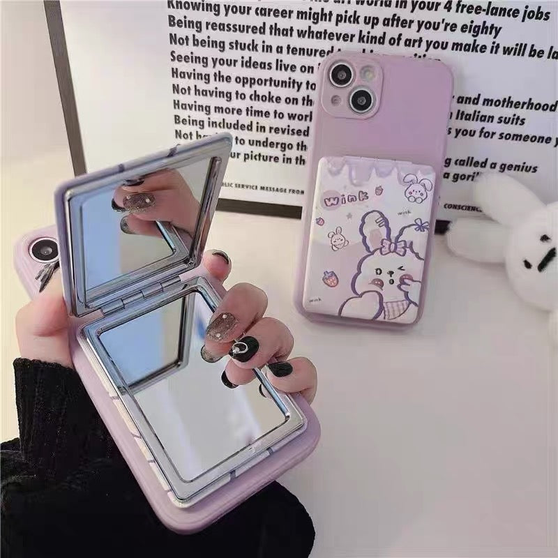 Cute girl-style makeup mirror phone case