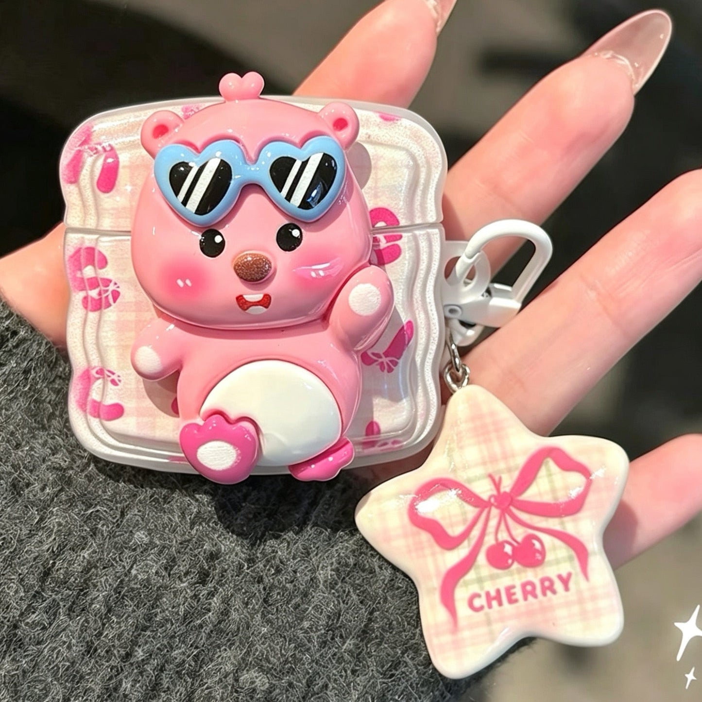 Ruby Sunglasses (Pink Plaid) + Star and Bow Charm Earphone Case