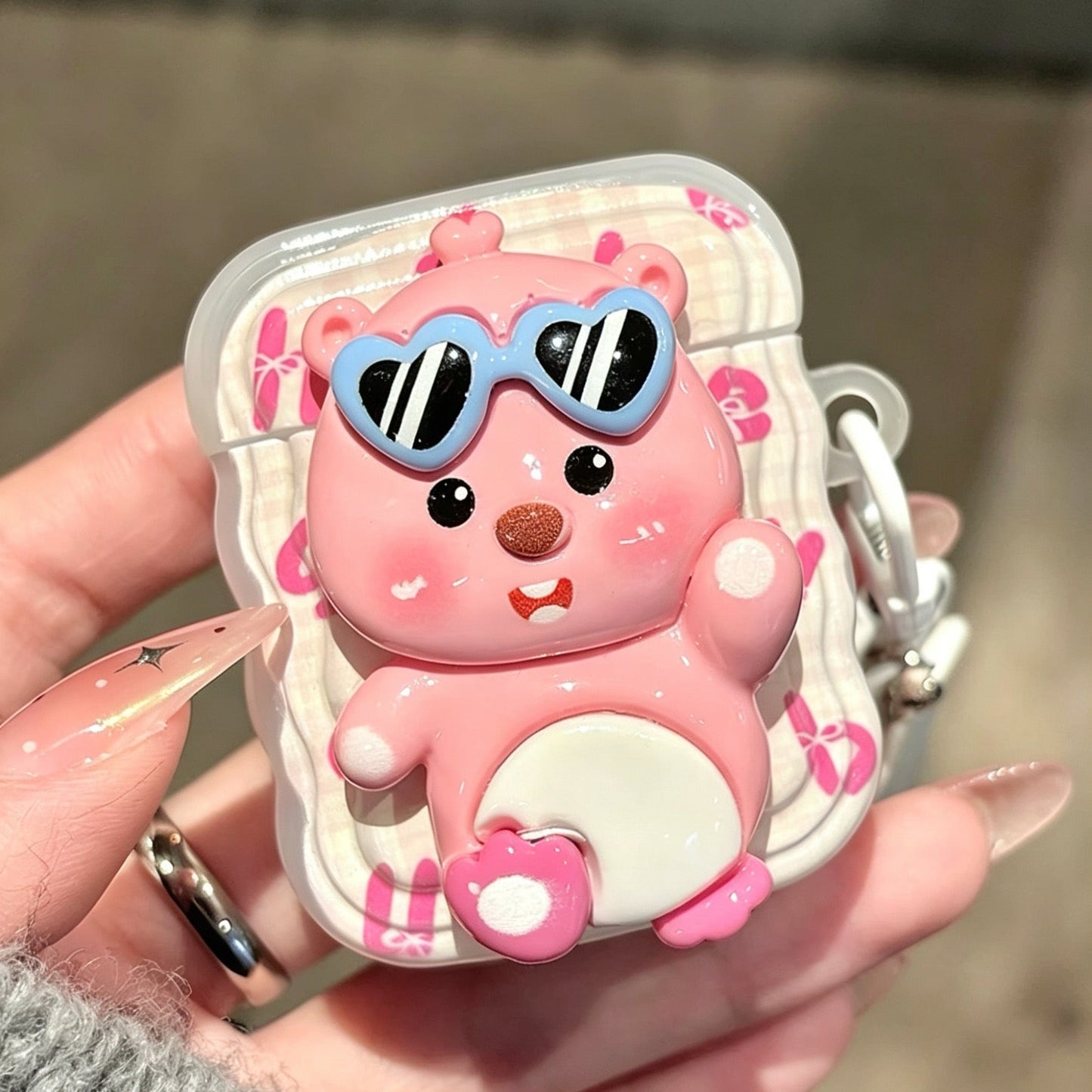 Ruby Sunglasses (Pink Plaid) + Star and Bow Charm Earphone Case