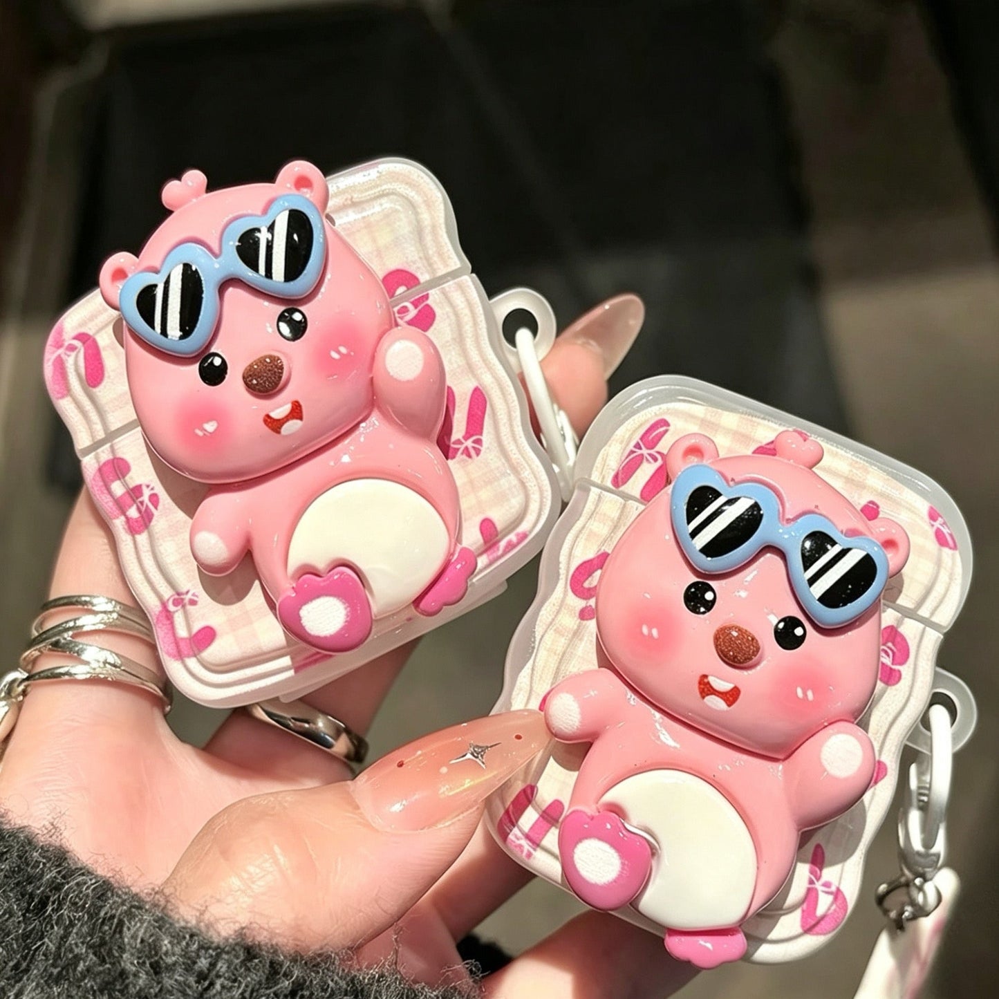 Ruby Sunglasses (Pink Plaid) + Star and Bow Charm Earphone Case