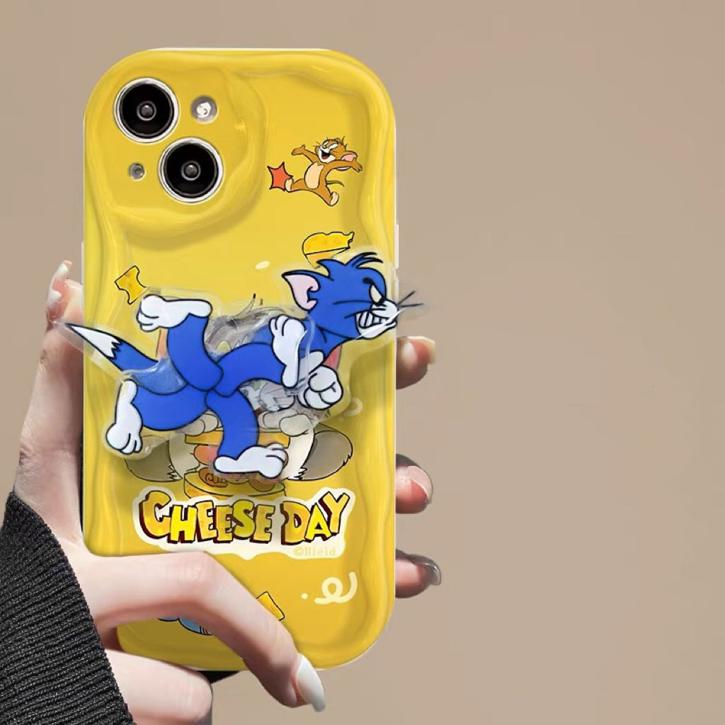Cream-textured Tom & Jerry rotating stand phone case