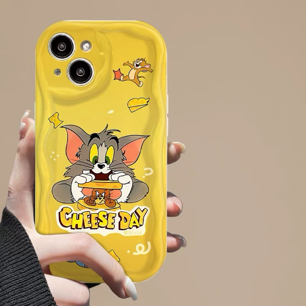Cream-textured Tom & Jerry rotating stand phone case