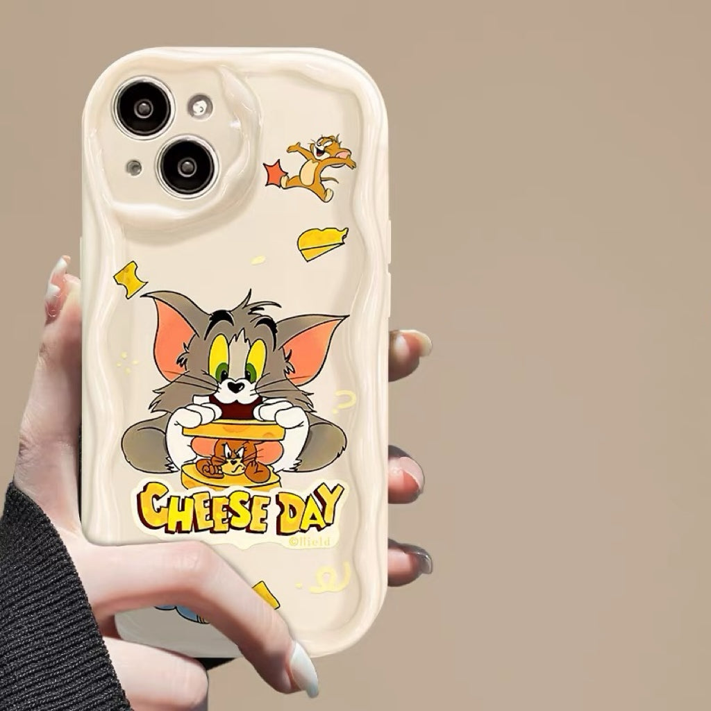 Cream-textured Tom & Jerry rotating stand phone case