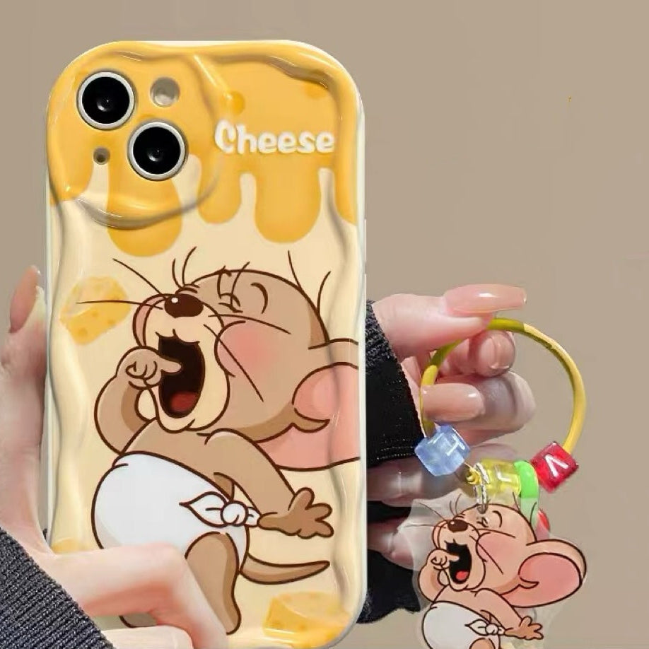 Cream-textured Tom & Jerry rotating stand phone case