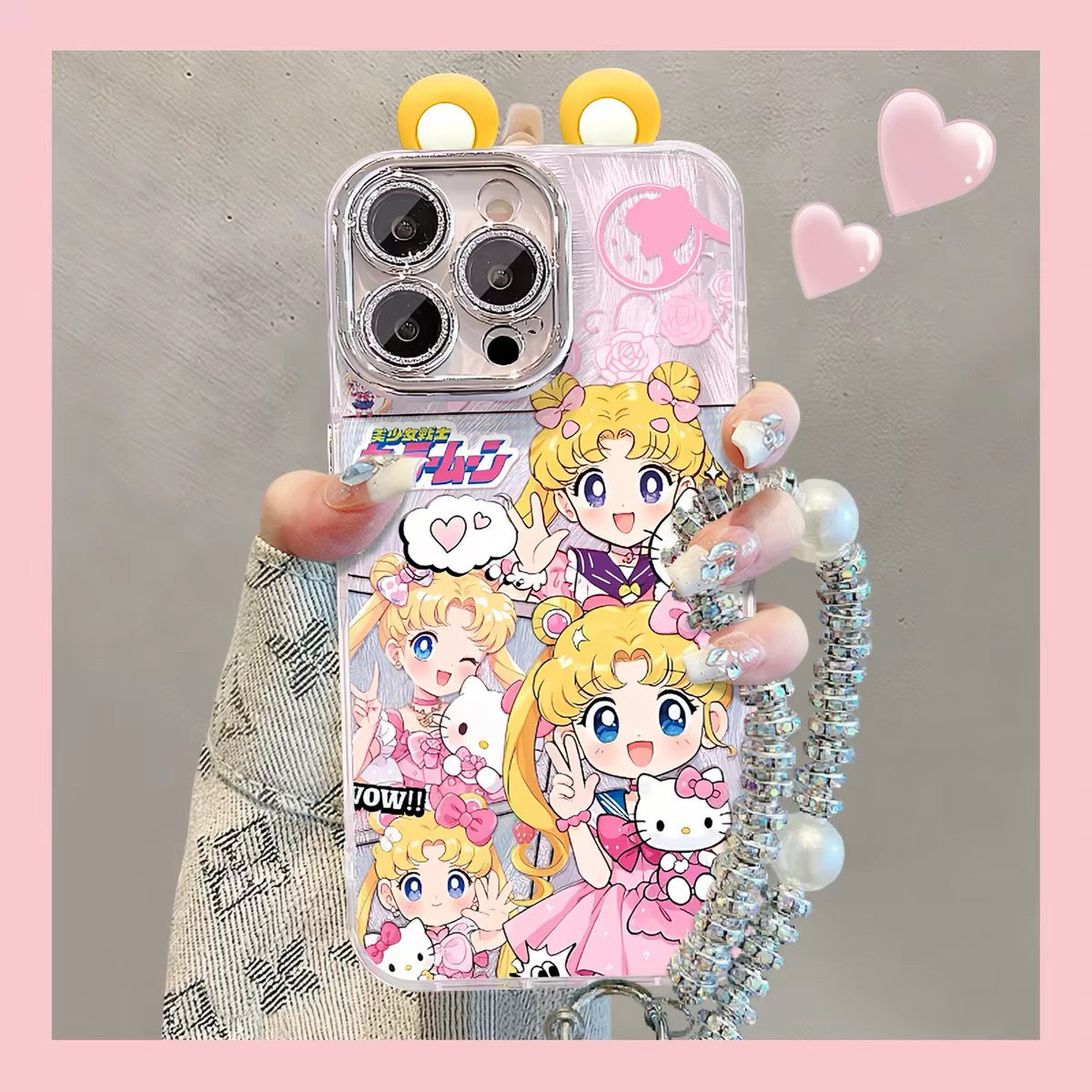 Sailor Moon Phone Case with Ears, Bracelet, and Kickstand