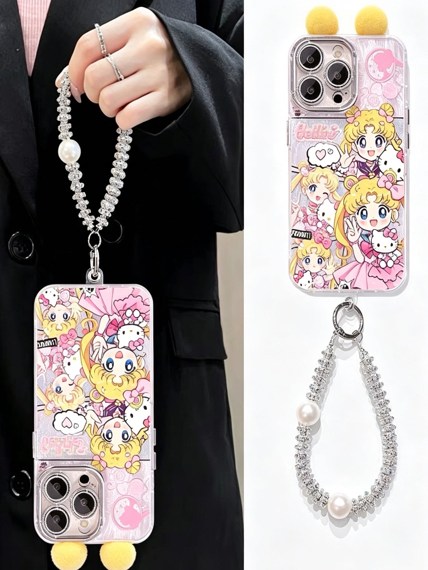Sailor Moon Phone Case with Ears, Bracelet, and Kickstand