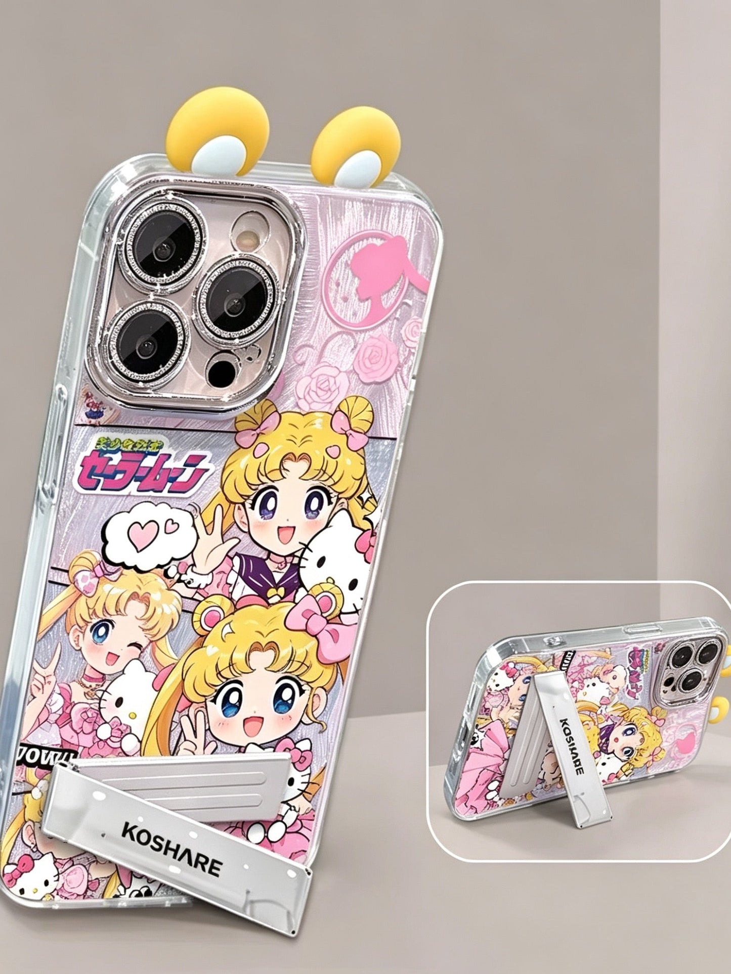 Sailor Moon Phone Case with Ears, Bracelet, and Kickstand