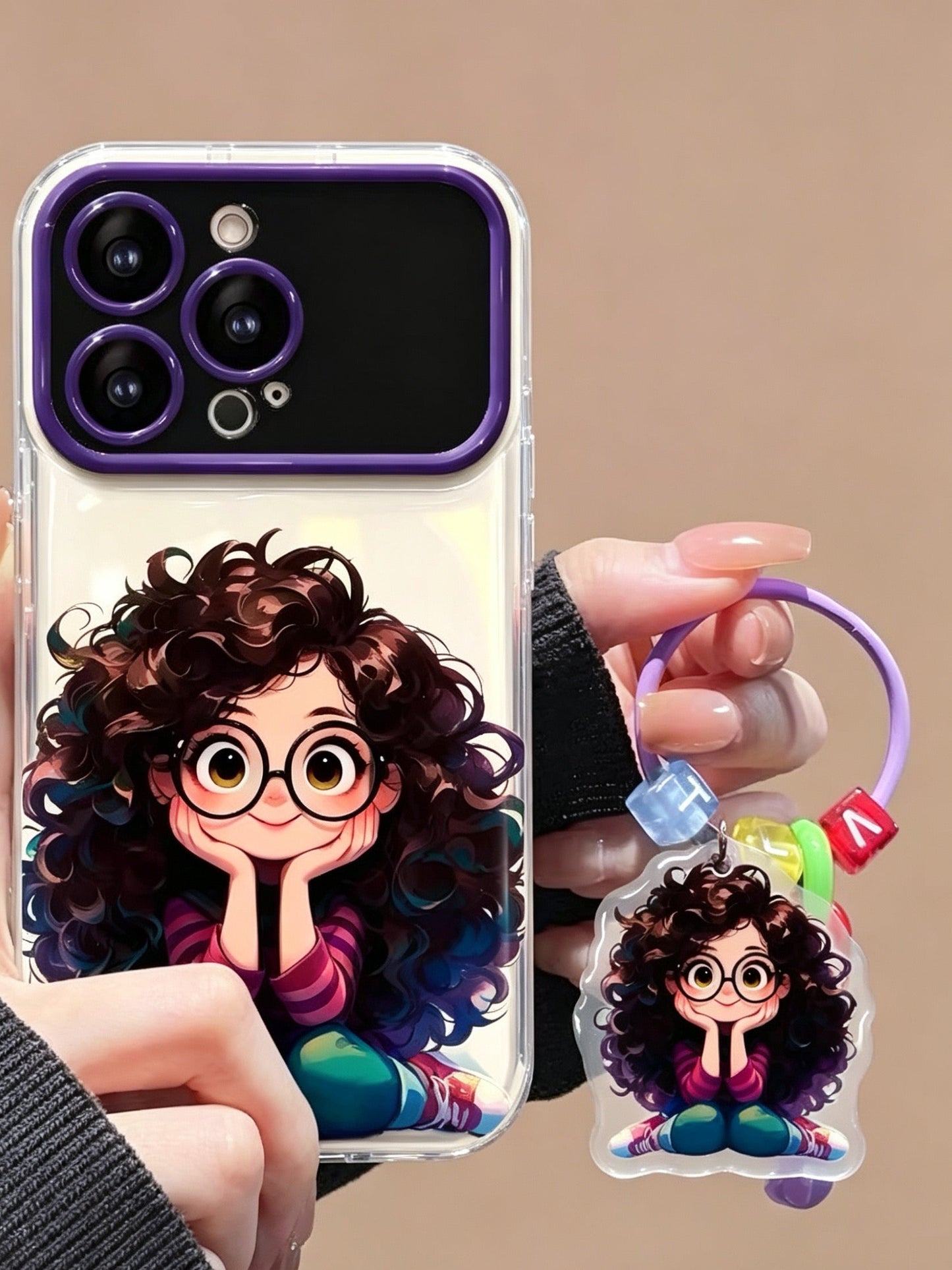 Étui à rabat pour téléphone Curly Girl avec miroir et support