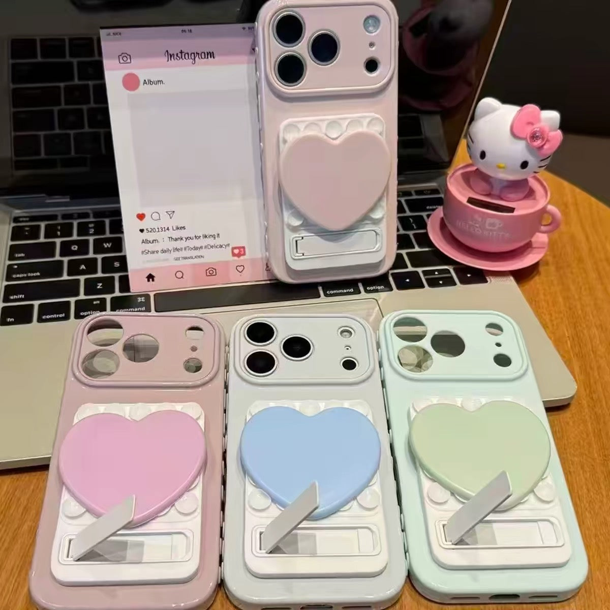 Heart-shaped mirror suction-cup phone case