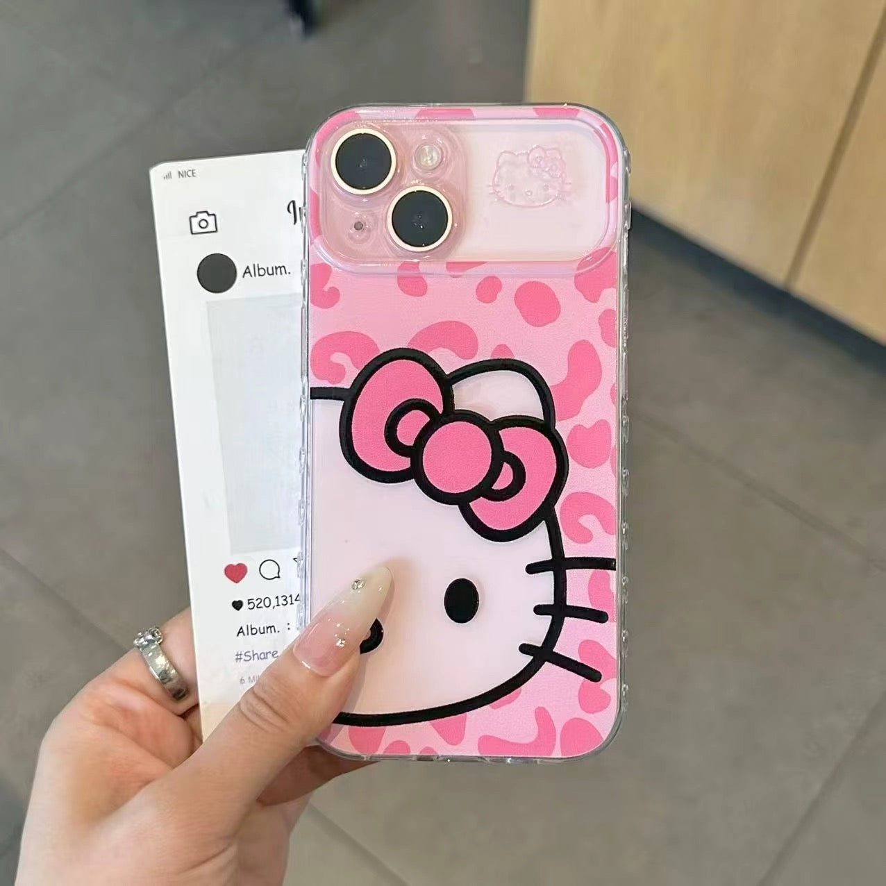 Leopard-print cutout half-face TK cat phone case