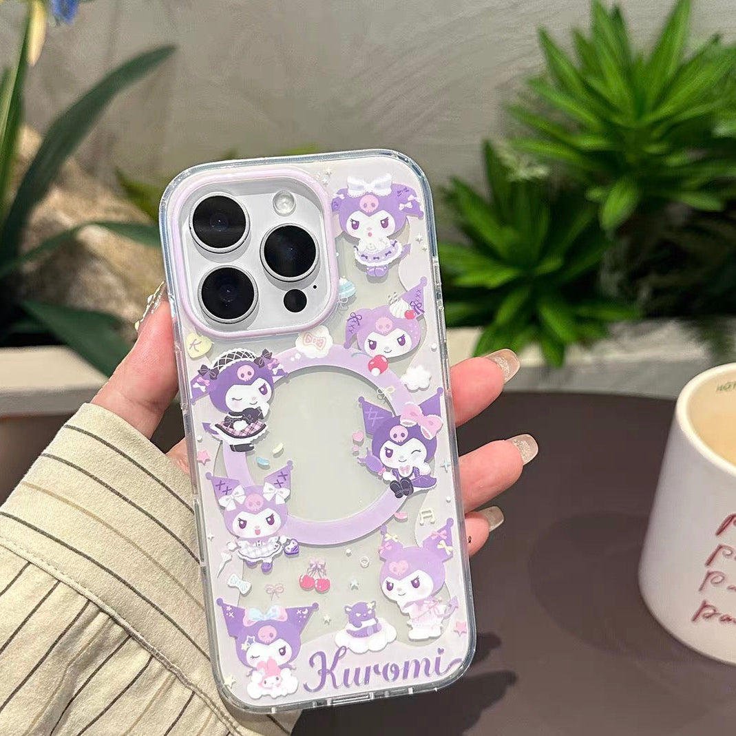 Magnetic Phone Case with Cartoon Figurine Holder and Wrist Strap