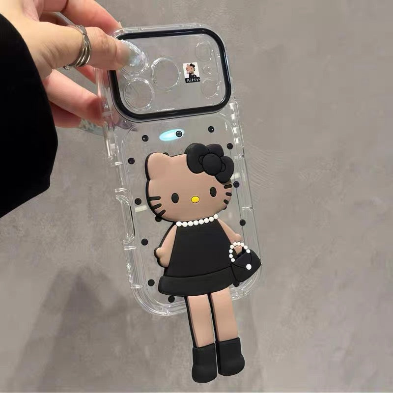Black Polka-Dot Cat Folding Stand Phone Case