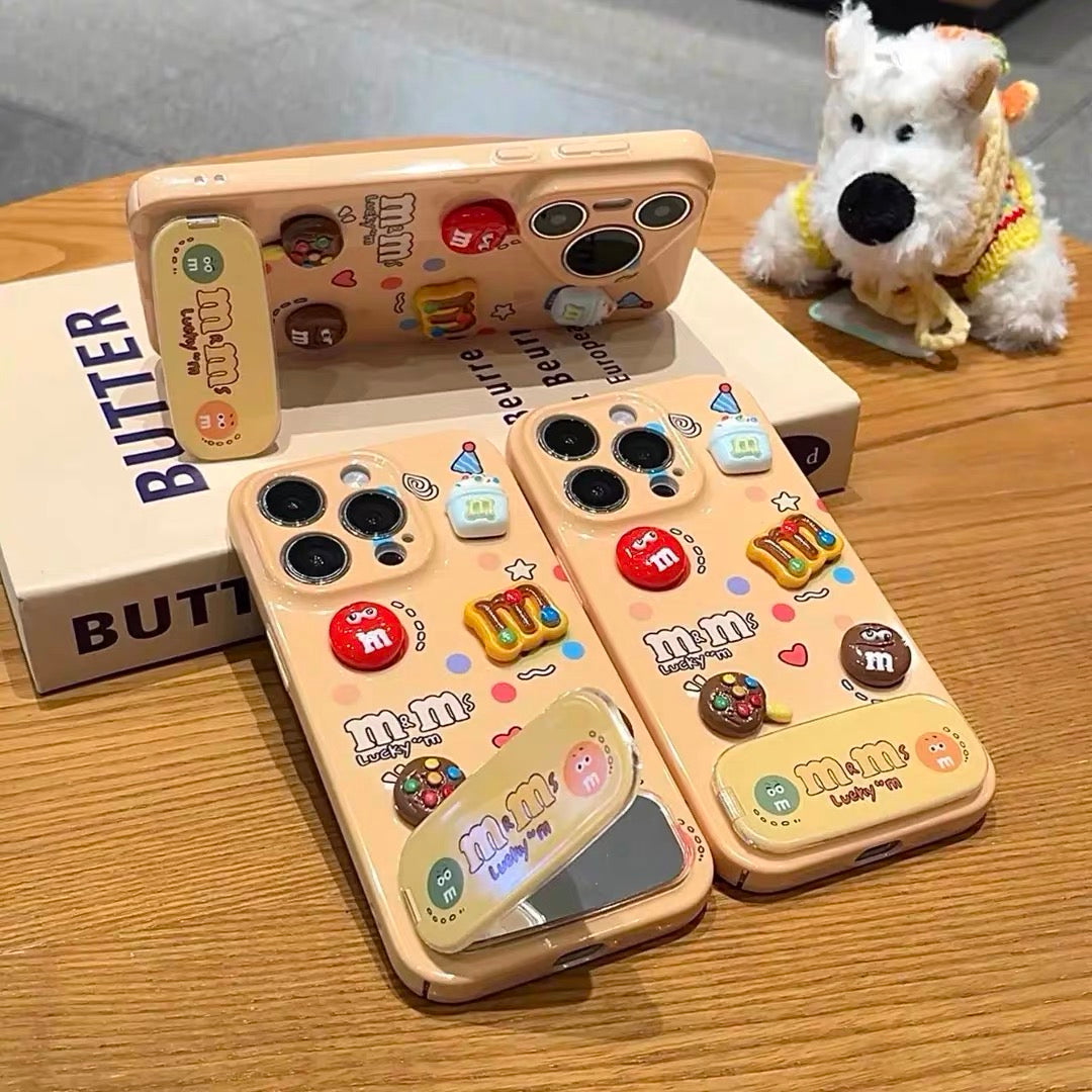 Chocolate M&M's Phone Case with Mirror and Kickstand