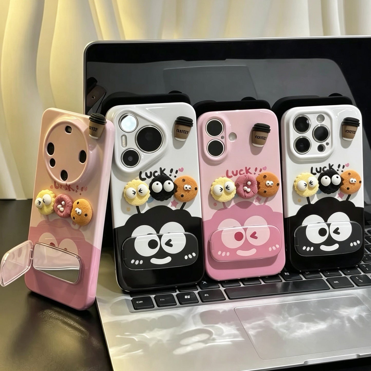 Briquette-style coffee mirror-stand phone case