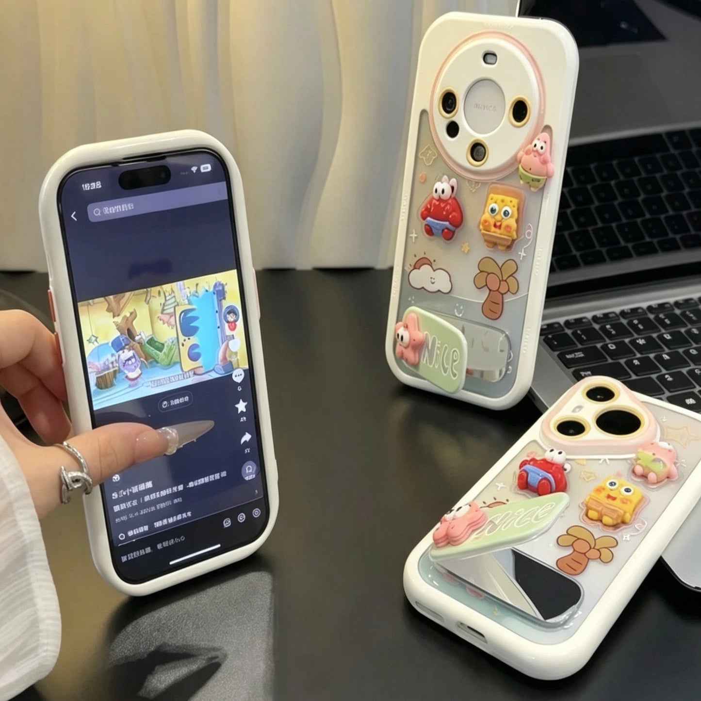 Patrick Star and SpongeBob Mirror Stand Phone Case