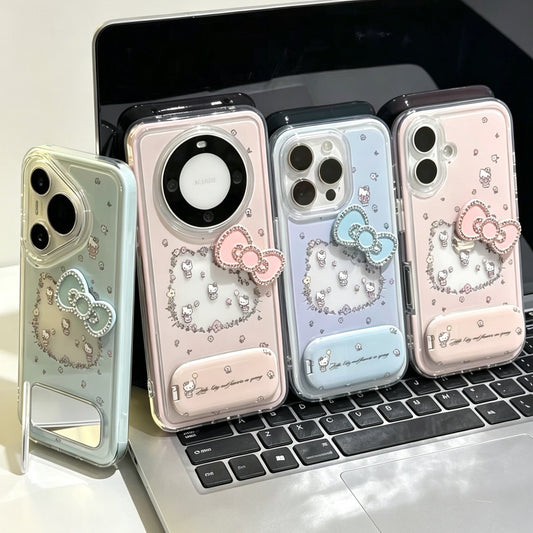 New Rhinestone-Studded Hello Kitty Bow Mirror Stand Phone Case
