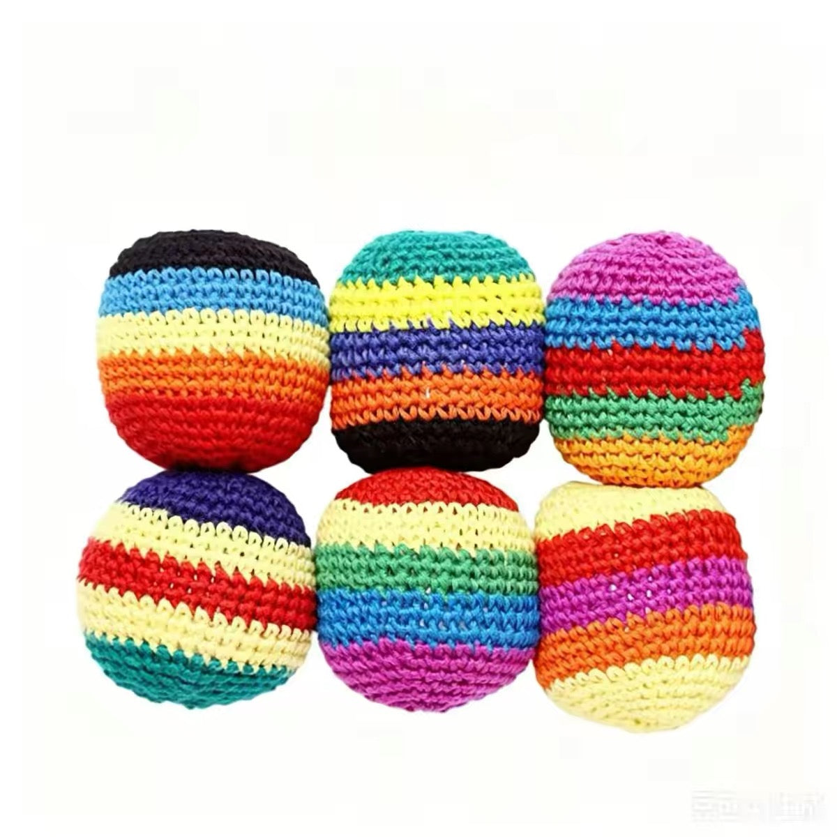 Set of assorted hand-woven beanbags filled with pellets