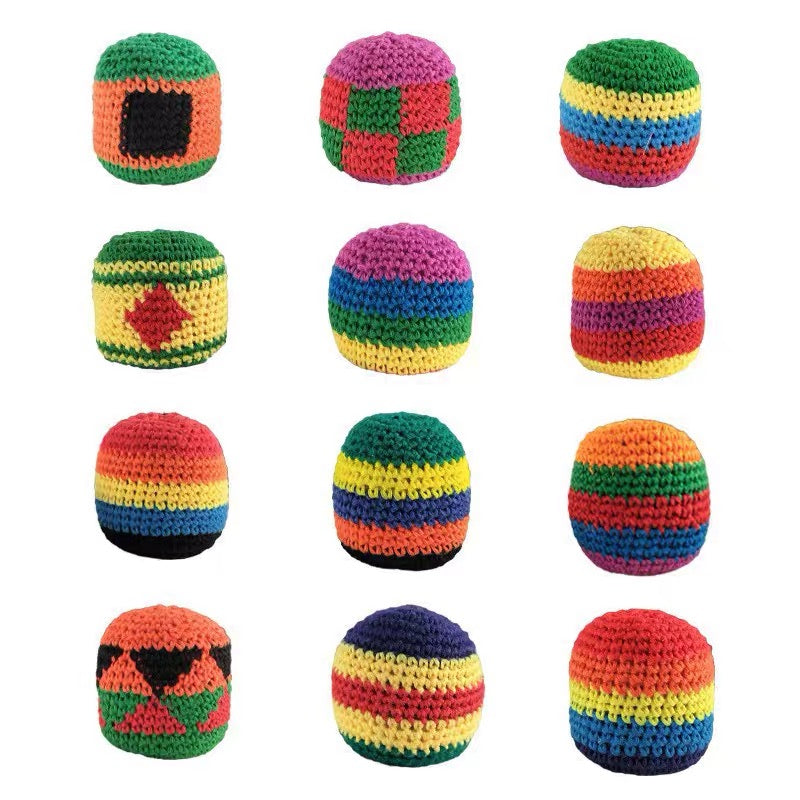 Set of assorted hand-woven beanbags filled with pellets