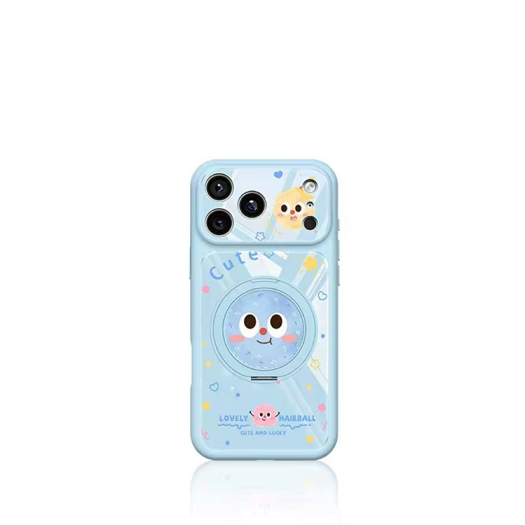 Cute and Quirky Fluffy Pom-Pom Rotating Stand Phone Case