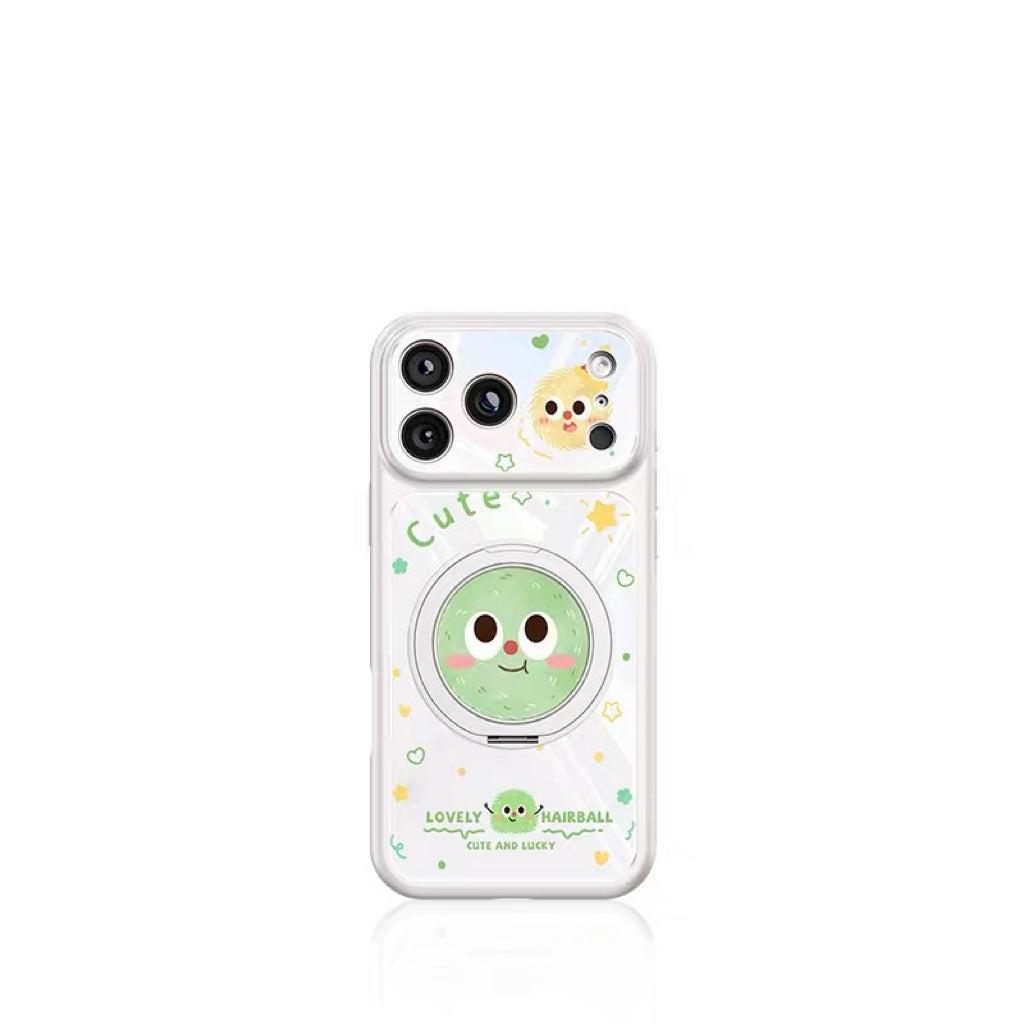 Cute and Quirky Fluffy Pom-Pom Rotating Stand Phone Case